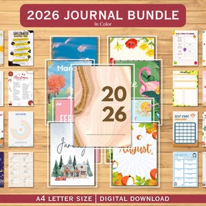 Puede incluir: Un conjunto de p&aacute;ginas de diario imprimibles para 2026, que incluyen calendarios mensuales, planificadores diarios y p&aacute;ginas tem&aacute;ticas para Halloween y Navidad. Las p&aacute;ginas son a color y tama&ntilde;o A4, disponibles como descarga digital.