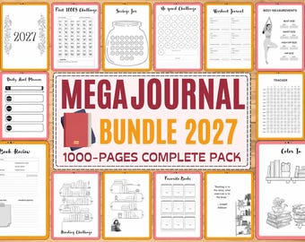 Agenda digital imprimible para 2027: planificador mensual y anual, seguimiento del estado de ánimo y los hábitos.