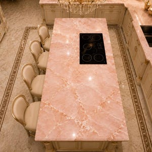Îlot de cuisine en marbre rose, décoration de table en pierre naturelle image 3