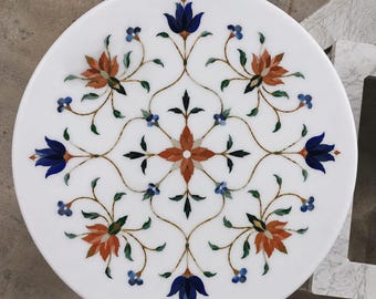 Handmade Marble Center Table Luxury Floral Inlay Design Elegant Pietra Dura Coffee Table