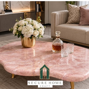 Mesa de centro de mármol rosa hecha a mano: muebles de lujo orgánicos para la sala de estar.