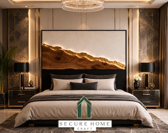 Cabecero de cama de madera natural hecho a mano, respaldo de cama de madera moderno y personalizado, decoración de pared de dormitorio de lujo, cabecero rústico contemporáneo.