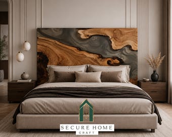 Handmade Live Edge Resin Wood Bed Headboard Modern Epoxy Resin Headboard Luxury King Queen Headboard Custom Bedroom Wall Decor