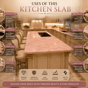 Îlot de cuisine en marbre rose, décoration de table en pierre naturelle image 8