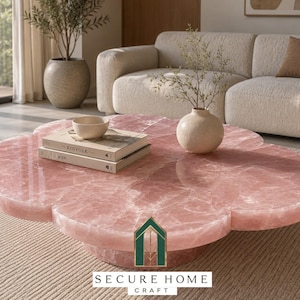Mesa de centro de cuarzo rosa, mesa de cristal rosa con forma de flor, mesa de centro de piedras preciosas hecha a mano, muebles de lujo para sala de estar, decoración de cuarzo natural