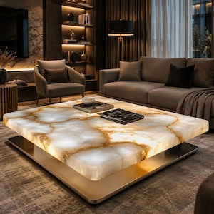 Mesa de centro de cuarzo blanco, muebles artesanales para sala de estar, elegante decoración del hogar.