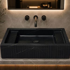Black Marble Rectangular Vessel Sink : Luxury Modern Countertop Bathroom Basin