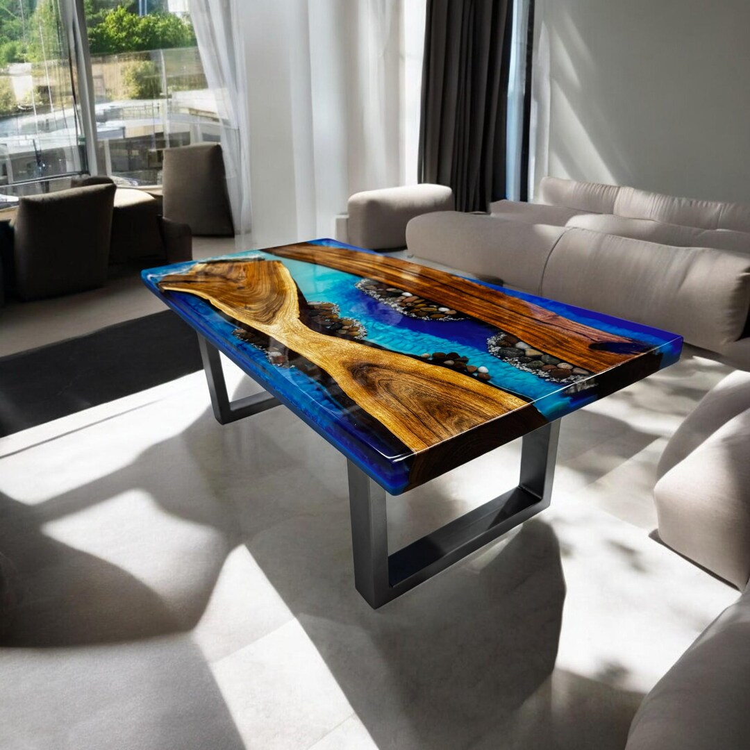 Handmade Ocean Wave Epoxy Resin Dining Table, Modern Coastal Decor - Etsy