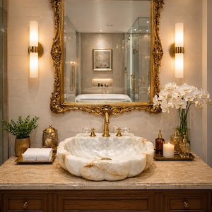 Lavabo de salle de bain en onyx blanc : Élégant vasque en pierre naturelle