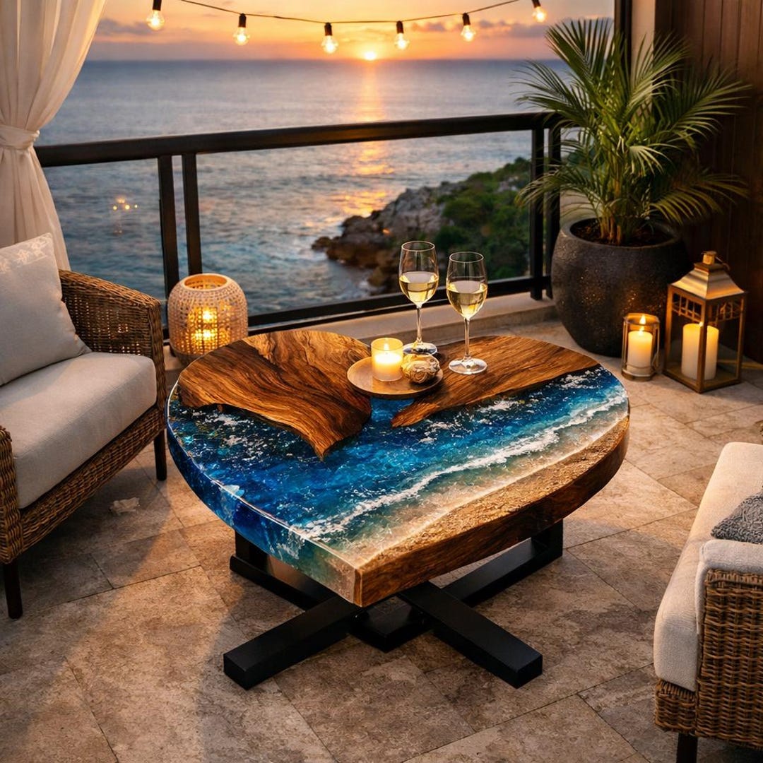 Ocean Wave Epoxy Resin Coffee Table, Handmade Coastal Art - Etsy