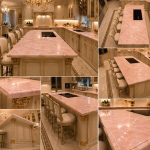 Îlot de cuisine en marbre rose, décoration de table en pierre naturelle image 7