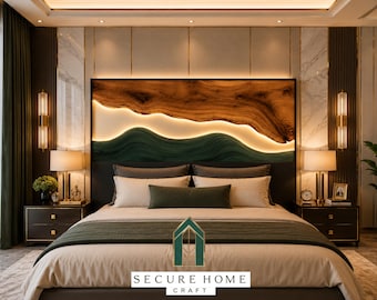 Cabecero de cama de resina marina hecho a mano, cabecero de madera con borde natural, decoración de dormitorio costero, cabecero de madera tamaño king, panel de pared de lujo, respaldo de cama
