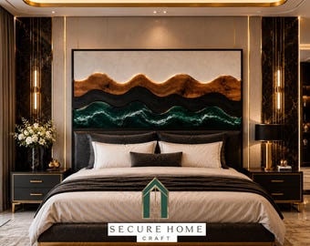 Cabecero de cama de resina marina hecho a mano, cabecero de madera moderno, respaldo de cama tamaño king, panel de pared para dormitorio costero, cabecero de madera de lujo a medida.