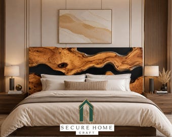 Handmade Live Edge Resin Wood Headboard Modern Bed Headboard Luxury Bedroom Wall Panel Custom Wooden Headboard Rustic Contemporary Decor