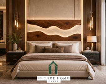 Handmade Epoxy Resin River Bed Headboard | Solid Natural Wood Headboard Modern Luxury Bedroom Decor Custom Wooden Resin Headboard