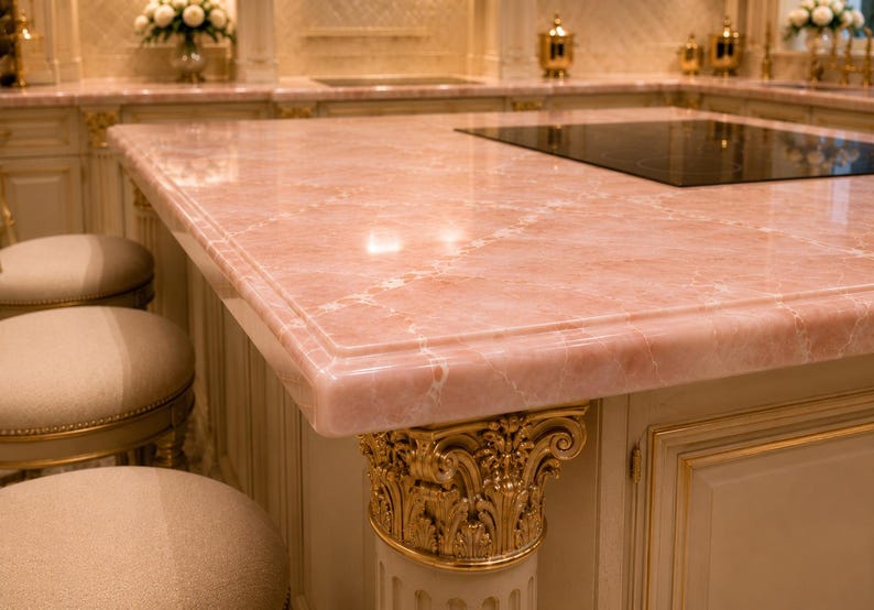 Îlot de cuisine en marbre rose, décoration de table en pierre naturelle image 4