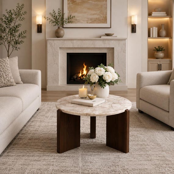 Elegant Agate Coffee Table Round Quartz Stone Table Luxury Handmade Furniture