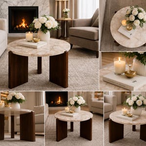 Elegante mesa de centro redonda de ágata y piedra de cuarzo. Muebles de lujo hechos a mano. imagen 8