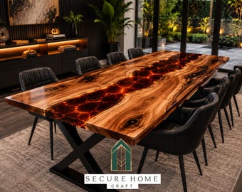 Luxury Lava Epoxy River Dining Table Handmade Live Edge Wood Table Molten Resin Dining Table Custom Walnut Table Modern Furniture