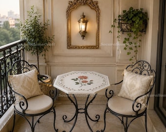 Eleganter Marmor Inlay Couchtisch Handmade Rose Design Pietra Dura Art Interior für Balkon