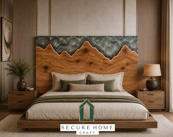 Luxury Handmade Resin River Wood Headboard Modern Live Edge Wooden Custom Bed Headboard Contemporary Wall Mounted Luxury Bedroom Decor