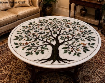 Tree Design tafel met marmeren inlegwerk Elegante salontafel van halfedelsteen
