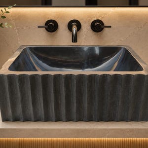 Lavabo de mármol negro estriado: Lavabo de piedra de lujo para encimera