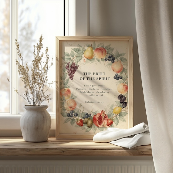 Fruit of the Spirit Printable Art, Christian Wall Decor, Bible Verse Print, Digital Download, Home Decor, Galatians 5 Scripture Print, FOTS by CuriousFaithStudio