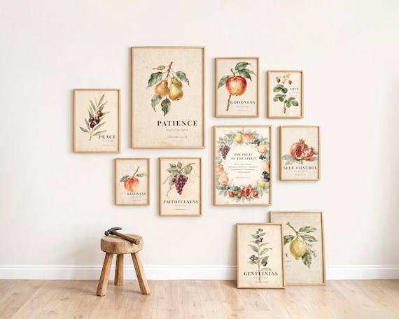 Fruit of the Spirit Printable Wall Art Set (10), Christian Wall Decor Bundle, Bible Verse Prints, Galatians 5:22-23, Botanical Scripture Art by CuriousFaithStudio