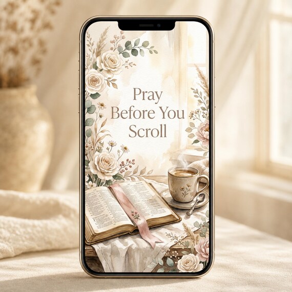Pray Before You Scroll Christian Phone Wallpaper | Feminine Bible Wallpaper | Christian Lock Screen | Faith Phone Background by CuriousFaithStudio