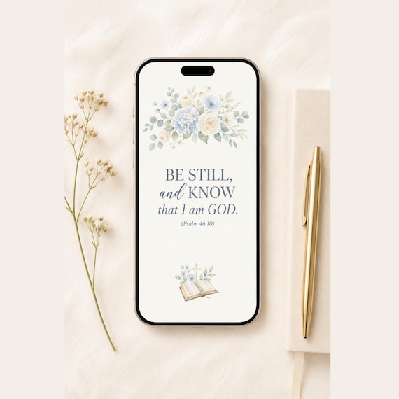 Be Still and Know Phone Wallpaper, Psalm 46:10 Christian Wallpaper, Feminine Bible Verse Lock Screen, iPhone Android Download by CuriousFaithStudio