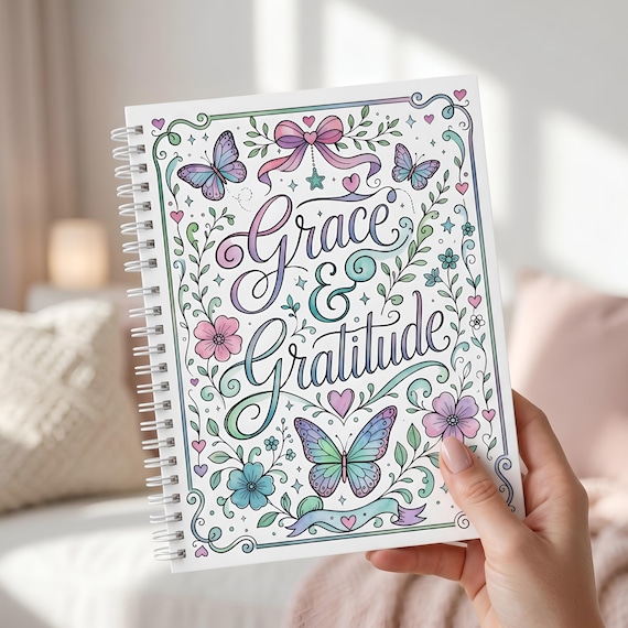 Grace & Gratitude: Christian Gratitude Journal for Women, 84-Page Printable Journal, Coloring Pages and 50 Affirmation Cards by CuriousFaithStudio