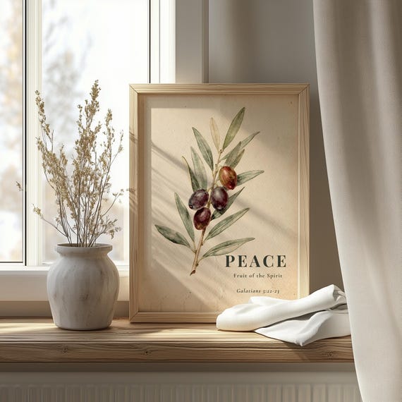 Peace Fruit of the Spirit Printable Art, Christian Wall Decor, Bible Verse Print, Galatians 5:22-23, Olive Branch Wall Art, FOTS by CuriousFaithStudio