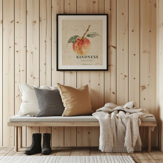 Kindness Fruit of the Spirit Printable Art, Christian Wall Decor, Bible Verse Print, Peach Botanical Art, Galatians 5:22-23, FOTS by CuriousFaithStudio