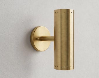 Nowoczesny mosiężny kinkiet cylindryczny – lampa nocna, minimalistyczna lampa łazienkowa w kształcie tuby, ręcznie robiona lampa mosiężna, wtykowa lub z okablowaniem