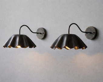 Para kinkietów ściennych z falbanką z mosiądzu do sypialni, przy łóżku – ręcznie robiona oprawa, lampa łazienkowa, rzeźbiarska sztuka ścienna