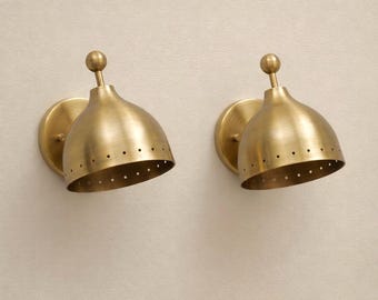 Para kinkietów nocnych z mosiężną kopułą – lampa łazienkowa, lampa ścienna do sypialni w stylu vintage industrial