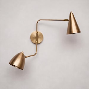 Mid Century Modern Brass Swing Arm Wall Sconce - Adjustable Double Arm Lamp, Bedside Reading Light, Bathroom Vanity Sconce
