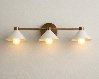 3 hell Messing Badezimmer Eitelkeit Wandleuchte - Mid Century Modern Cone Shade Vanity Light | Küchen-Inselleuchte | Nachttisch Wandleuchte