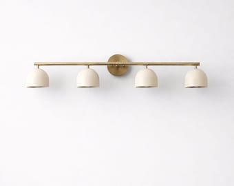 Kinkiet ścienny z 4 światłami z mosiądzu – nowoczesna lampa łazienkowa z lustrem, kinkiet z kloszem kopułowym, dekoracja ścienna w stylu industrialnym