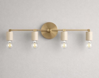 Applique da bagno lineare in ottone stile Mid-Century Modern a 4 luci / Lampada da parete per bagno