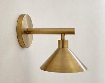 Kinkiet ścienny w kształcie stożka mosiężnego – lampa ścienna do czytania przy łóżku, minimalistyczna oprawa do sypialni, lampa łazienkowa w stylu vintage industrial