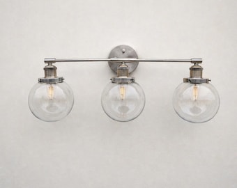 3-punktowa szklana lampa ścienna w kształcie kuli, lampa łazienkowa w stylu vintage industrial