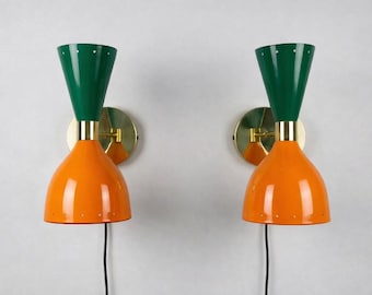 Paire d'appliques murales Diabolo, Italie - Lampe de chevet Mid-Century en laiton | Lampe de salle de bain | Éclairage mural de cuisine | Applique murale enfichable