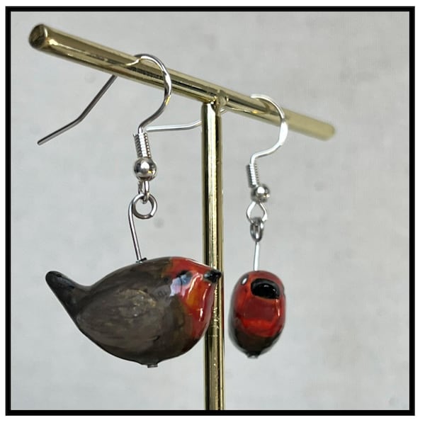 Pendientes de petirrojo. Pendientes hechos a mano con arcilla polimérica y plata de ley.