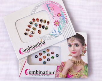 Bruids designer bindi-set | Veelkleurige druppelvormige en klassieke bindi's | Indiase voorhoofdsieraden