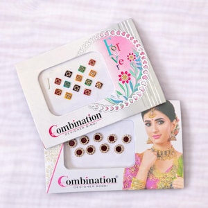 Conjunto de bindis de diseño / Bindis nupciales cuadrados y clásicos multicolor / Joyería india para la frente