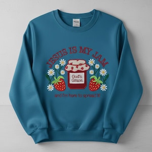 Diseño de bordado "Jesús es mi mermelada": Frasco de la gracia de Dios, fresas (descarga digital)