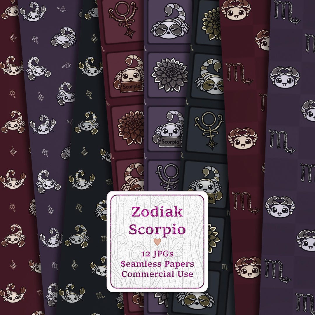 Scorpio Astrology Seamless Digital Paper, Scorpion Patterns, Zodiak ...