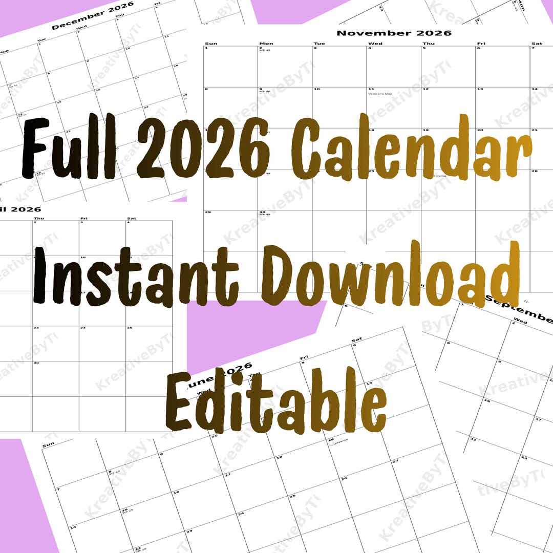 2026 Editable Monthly Calendar | Large Writing Boxes (digital PDF ...